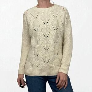 H&M Cream Zig-Zag Knit Crewneck Sweater